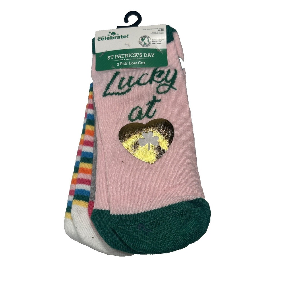 celebrate st patricks day womens low cut ankle socks size 4-10